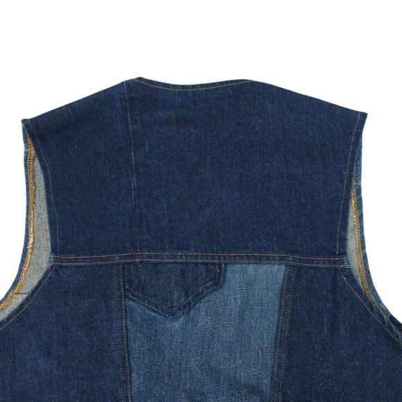 Levis Fresh Produce Patchwork Denim Vest L Buckle Back Vintage 70s Button Front - Picture 16 of 16